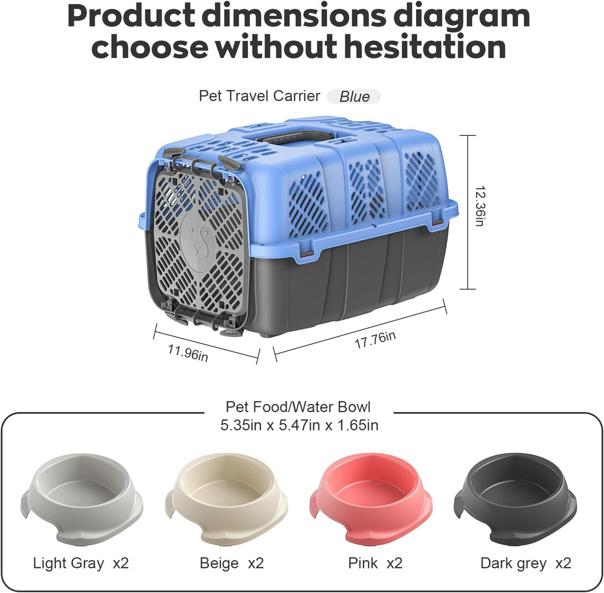Hard-Sided Pet Travel Carrier, Detachable Cat Dog Airline Crate with Ventilation, Easy Clean Pet Carrier for Small Dogs Cats, with 8 Bowls, 17.76" L x 11.96" W x 12.38" H (Blue)