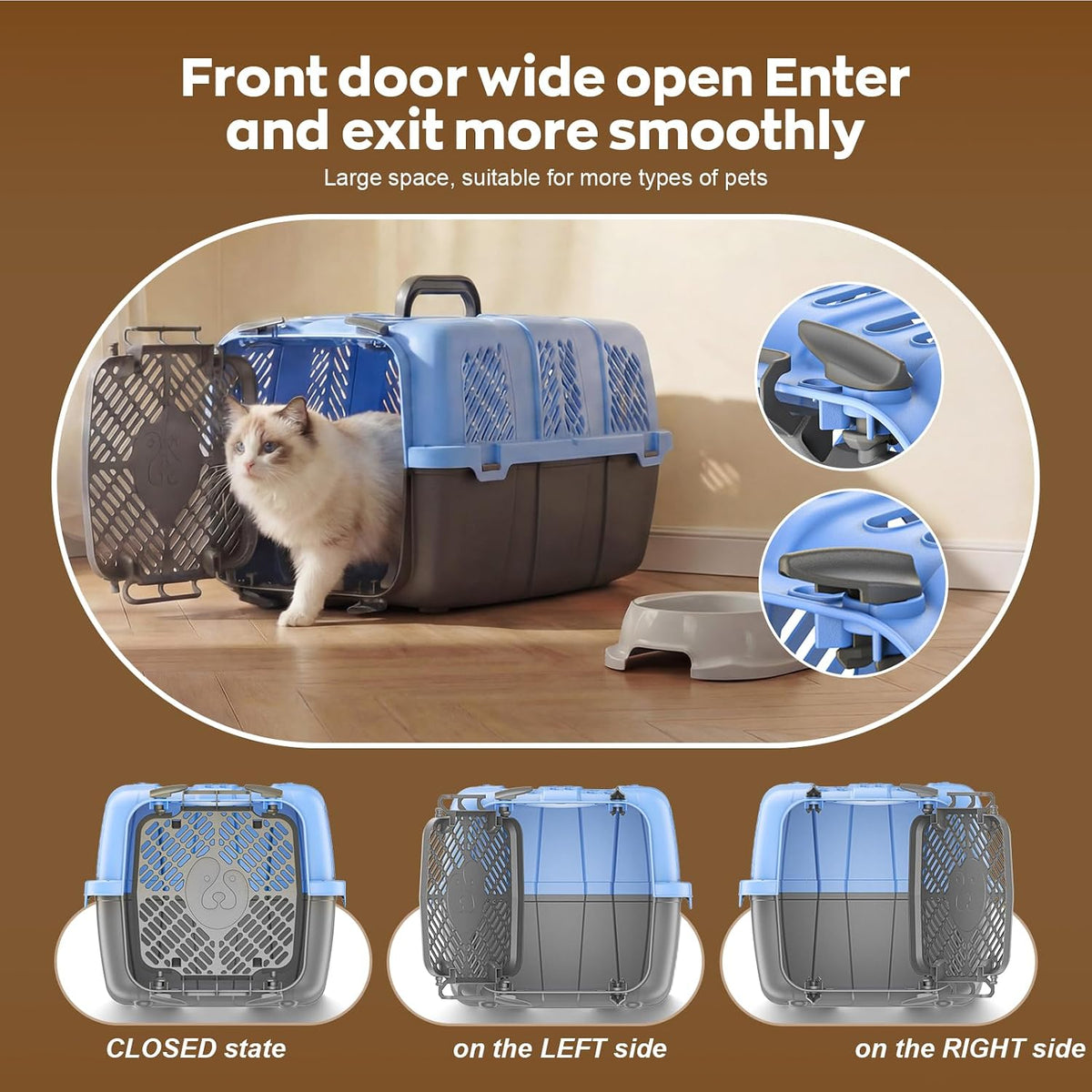 Hard-Sided Pet Travel Carrier, Detachable Cat Dog Airline Crate with Ventilation, Easy Clean Pet Carrier for Small Dogs Cats, with 8 Bowls, 17.76" L x 11.96" W x 12.38" H (Blue)