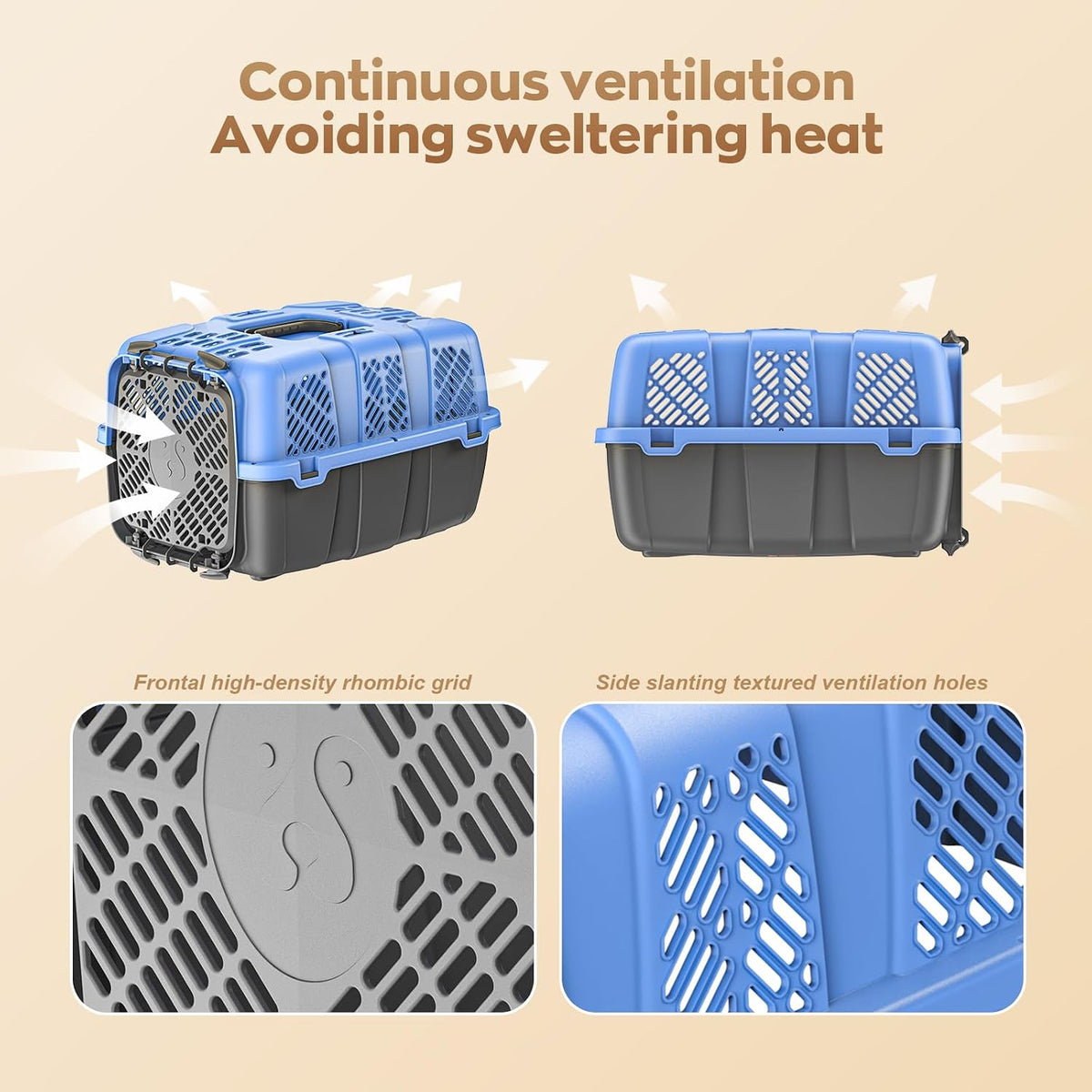 Hard-Sided Pet Travel Carrier, Detachable Cat Dog Airline Crate with Ventilation, Easy Clean Pet Carrier for Small Dogs Cats, with 8 Bowls, 17.76" L x 11.96" W x 12.38" H (Blue)