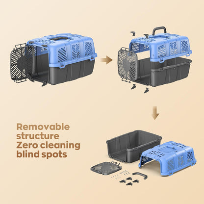 Hard-Sided Pet Travel Carrier, Detachable Cat Dog Airline Crate with Ventilation, Easy Clean Pet Carrier for Small Dogs Cats, with 8 Bowls, 17.76" L x 11.96" W x 12.38" H (Blue)