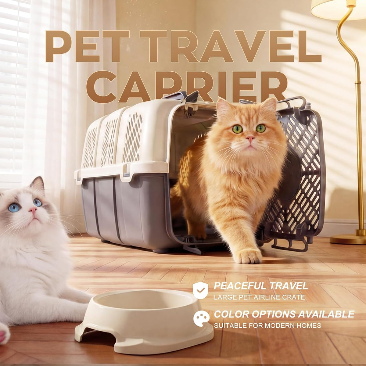 Hard-Sided Pet Travel Carrier, Detachable Cat Dog Airline Crate with Ventilation, Easy Clean Pet Carrier for Small Dogs Cats, with 8 Bowls, 17.76" L x 11.96" W x 12.38" H (Blue)