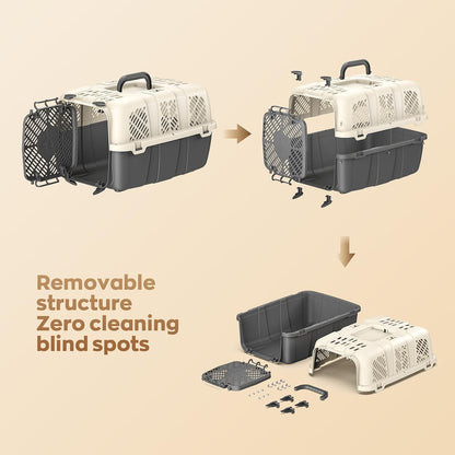 Hard-Sided Pet Travel Carrier, Detachable Cat Dog Airline Crate with Ventilation, Easy Clean Pet Carrier for Small Dogs Cats, with 8 Bowls, 17.76" L x 11.96" W x 12.38" H (Blue)