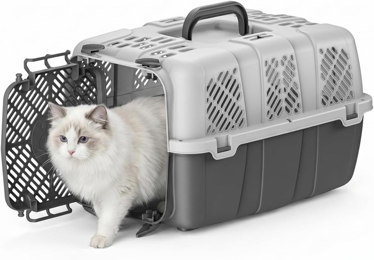 Hard-Sided Pet Travel Carrier, Detachable Cat Dog Airline Crate with Ventilation, Easy Clean Pet Carrier for Small Dogs Cats, with 8 Bowls, 17.76" L x 11.96" W x 12.38" H (Blue)