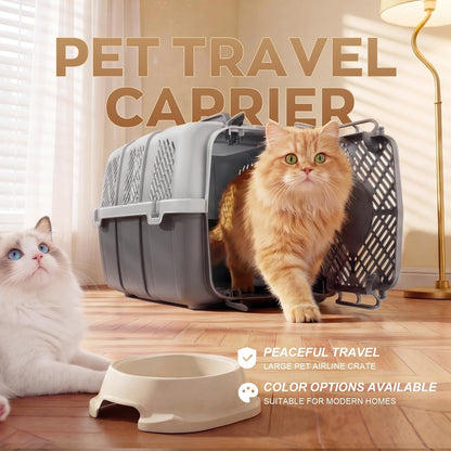 Hard-Sided Pet Travel Carrier, Detachable Cat Dog Airline Crate with Ventilation, Easy Clean Pet Carrier for Small Dogs Cats, with 8 Bowls, 17.76" L x 11.96" W x 12.38" H (Blue)