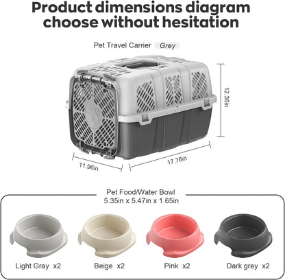 Hard-Sided Pet Travel Carrier, Detachable Cat Dog Airline Crate with Ventilation, Easy Clean Pet Carrier for Small Dogs Cats, with 8 Bowls, 17.76" L x 11.96" W x 12.38" H (Blue)