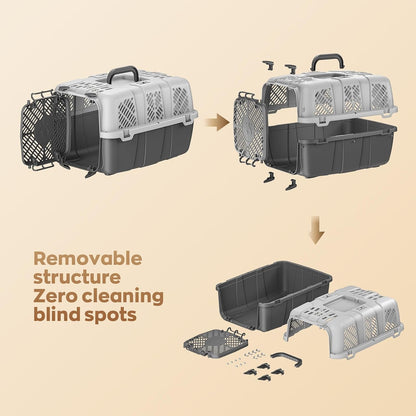 Hard-Sided Pet Travel Carrier, Detachable Cat Dog Airline Crate with Ventilation, Easy Clean Pet Carrier for Small Dogs Cats, with 8 Bowls, 17.76" L x 11.96" W x 12.38" H (Blue)