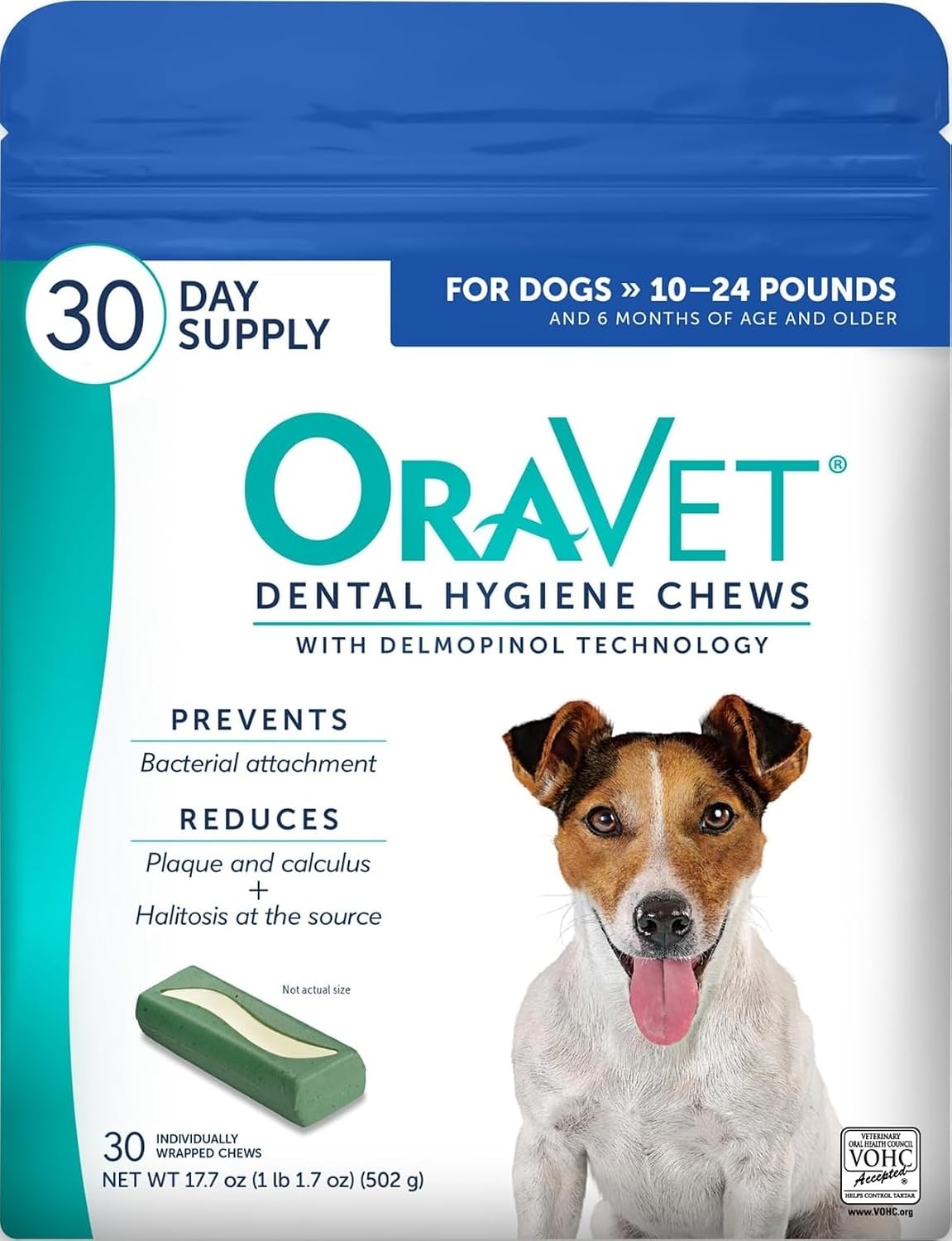Dental Chews for Dogs, Oral Care and Hygiene Chews (Small Dogs, 10-24 lbs.) Blue Pouch