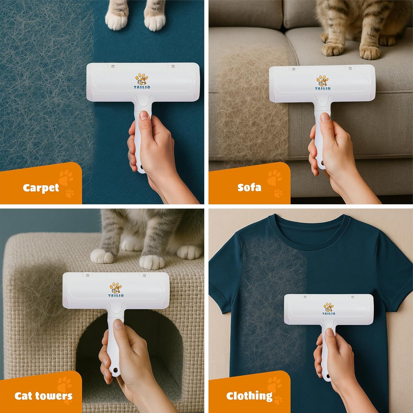 Pet Hair Remover and Reusable Lint Roller - Cat and Dog Hair Remover for Couch, Furniture, Carpet, Clothing and Bedding - Portable, Multi-Surface Fur Removal Tool (Gray)