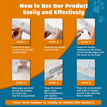 Pet Hair Remover and Reusable Lint Roller - Cat and Dog Hair Remover for Couch, Furniture, Carpet, Clothing and Bedding - Portable, Multi-Surface Fur Removal Tool (Gray)