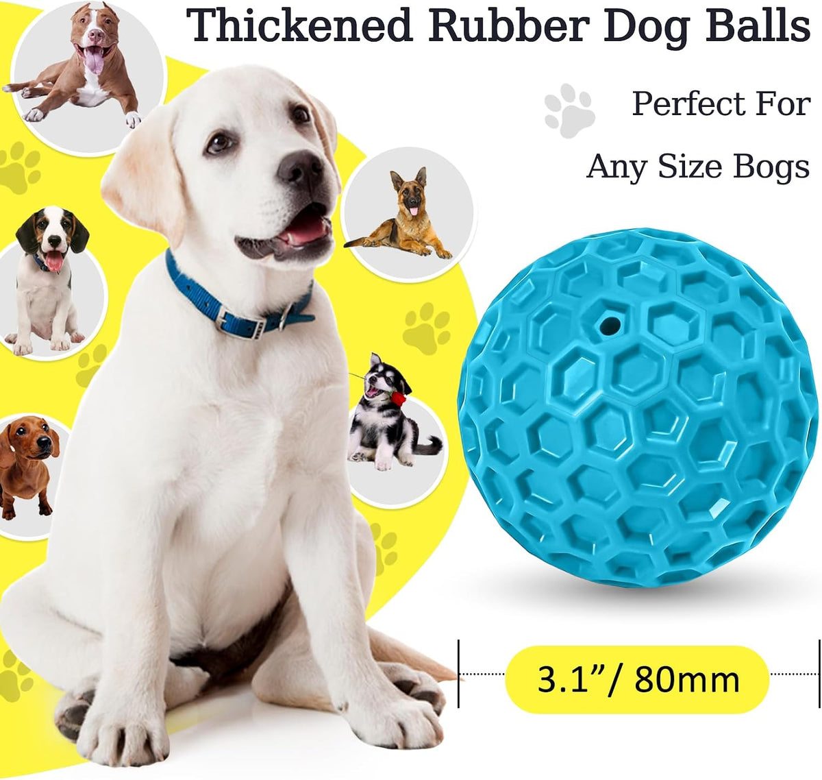 2 Pack Indestructible Squeaky Dog Balls for Aggressive Chewers, Interactive Dog Toys for Teething, Relieving Anxiety. Chew Toy for Large, Medium Breeds, Outdoor Rubber Balls.