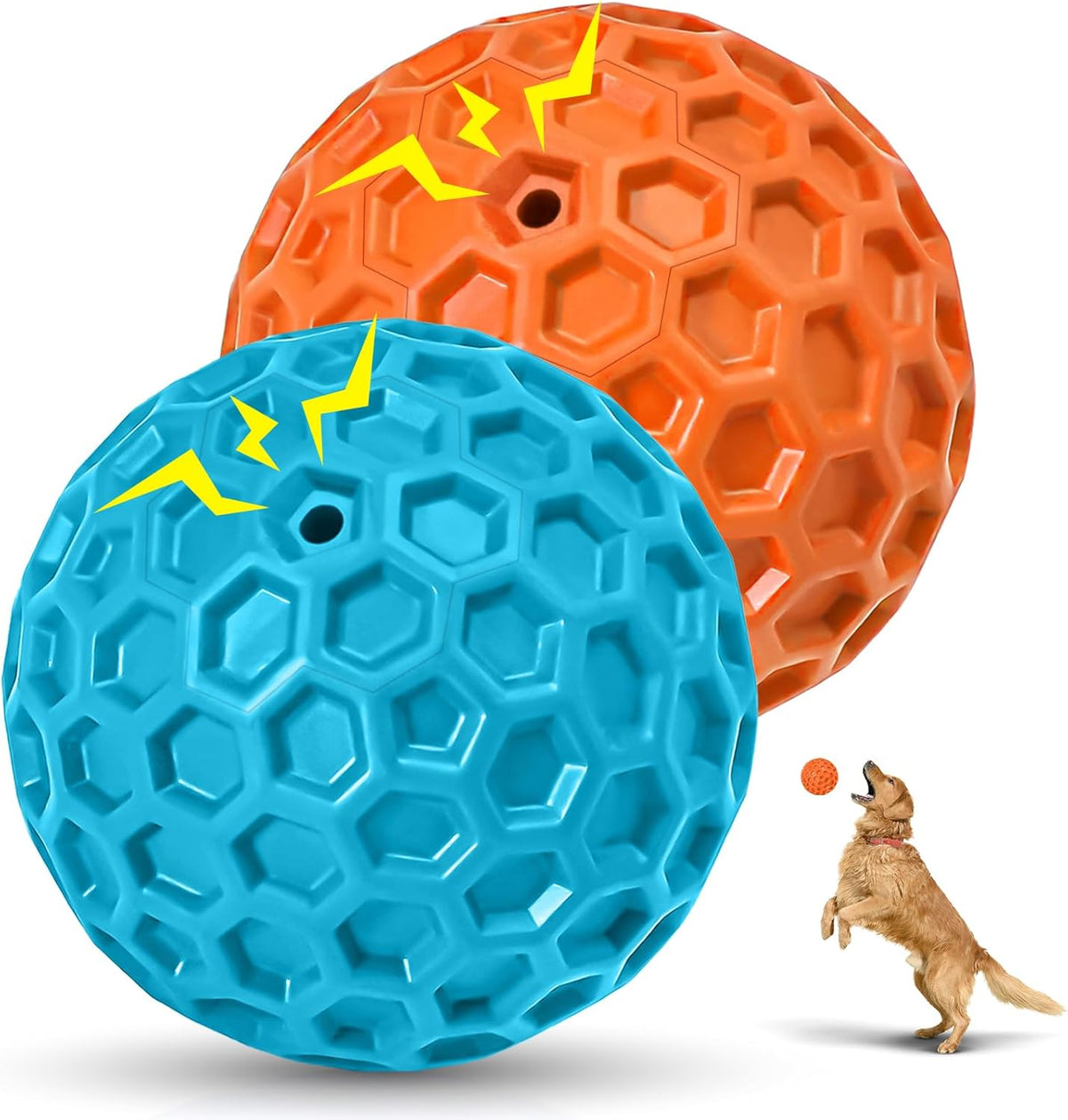 2 Pack Indestructible Squeaky Dog Balls for Aggressive Chewers, Interactive Dog Toys for Teething, Relieving Anxiety. Chew Toy for Large, Medium Breeds, Outdoor Rubber Balls.