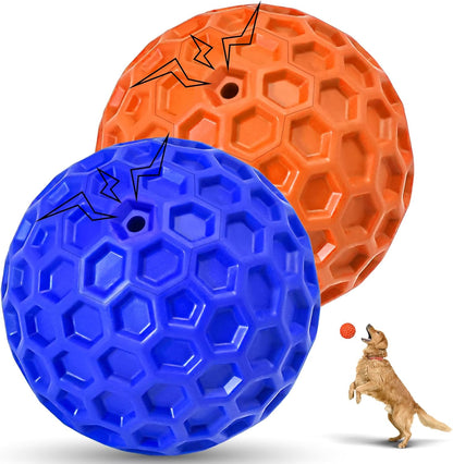 2 Pack Indestructible Squeaky Dog Balls for Aggressive Chewers, Interactive Dog Toys for Teething, Relieving Anxiety. Chew Toy for Large, Medium Breeds, Outdoor Rubber Balls.