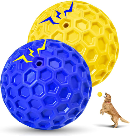 2 Pack Indestructible Squeaky Dog Balls for Aggressive Chewers, Interactive Dog Toys for Teething, Relieving Anxiety. Chew Toy for Large, Medium Breeds, Outdoor Rubber Balls.