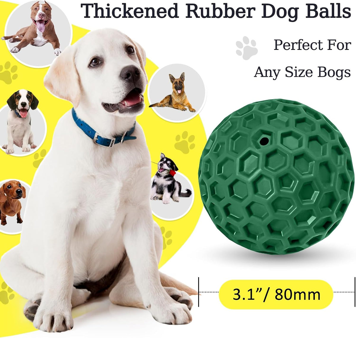 2 Pack Indestructible Squeaky Dog Balls for Aggressive Chewers, Interactive Dog Toys for Teething, Relieving Anxiety. Chew Toy for Large, Medium Breeds, Outdoor Rubber Balls.