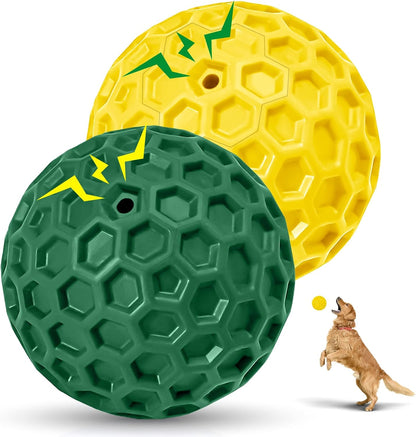 2 Pack Indestructible Squeaky Dog Balls for Aggressive Chewers, Interactive Dog Toys for Teething, Relieving Anxiety. Chew Toy for Large, Medium Breeds, Outdoor Rubber Balls.