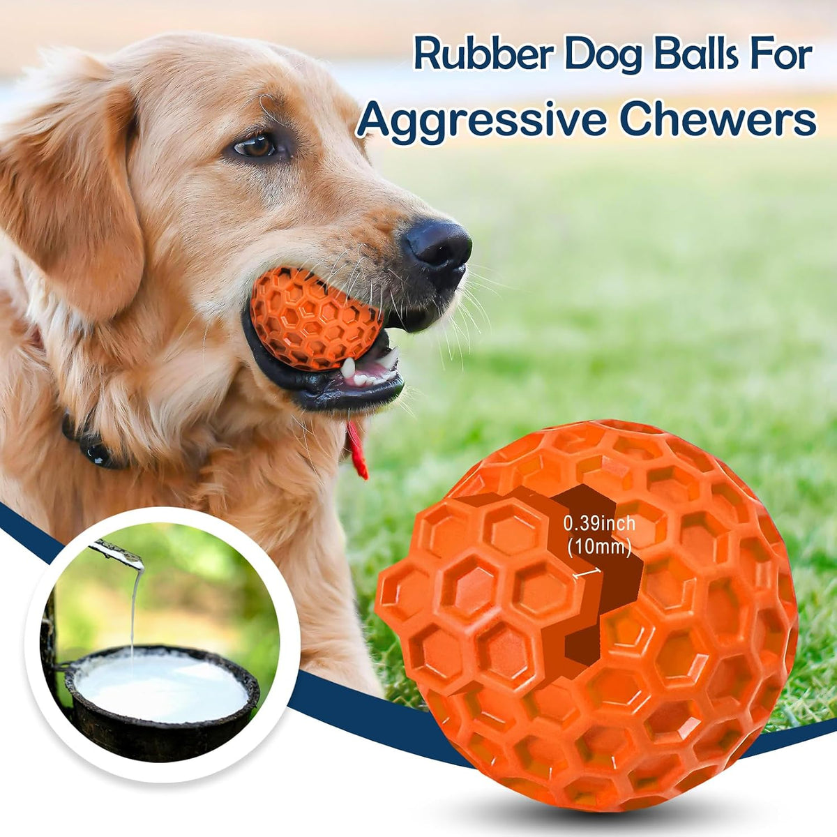 2 Pack Indestructible Squeaky Dog Balls for Aggressive Chewers, Interactive Dog Toys for Teething, Relieving Anxiety. Chew Toy for Large, Medium Breeds, Outdoor Rubber Balls.