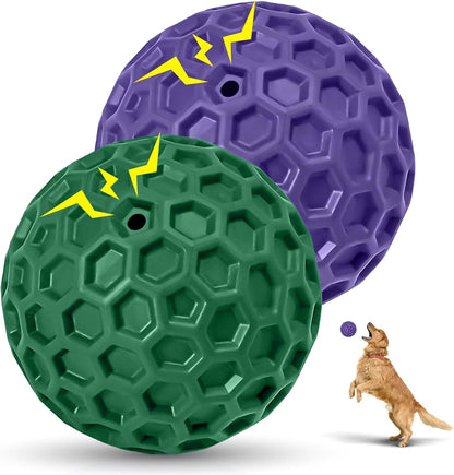2 Pack Indestructible Squeaky Dog Balls for Aggressive Chewers, Interactive Dog Toys for Teething, Relieving Anxiety. Chew Toy for Large, Medium Breeds, Outdoor Rubber Balls.