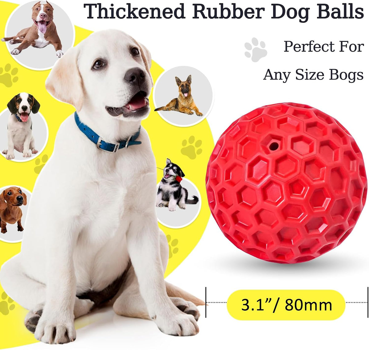 2 Pack Indestructible Squeaky Dog Balls for Aggressive Chewers, Interactive Dog Toys for Teething, Relieving Anxiety. Chew Toy for Large, Medium Breeds, Outdoor Rubber Balls.