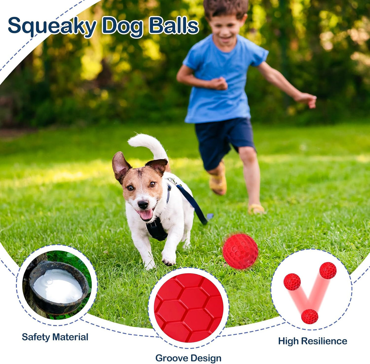 2 Pack Indestructible Squeaky Dog Balls for Aggressive Chewers, Interactive Dog Toys for Teething, Relieving Anxiety. Chew Toy for Large, Medium Breeds, Outdoor Rubber Balls.