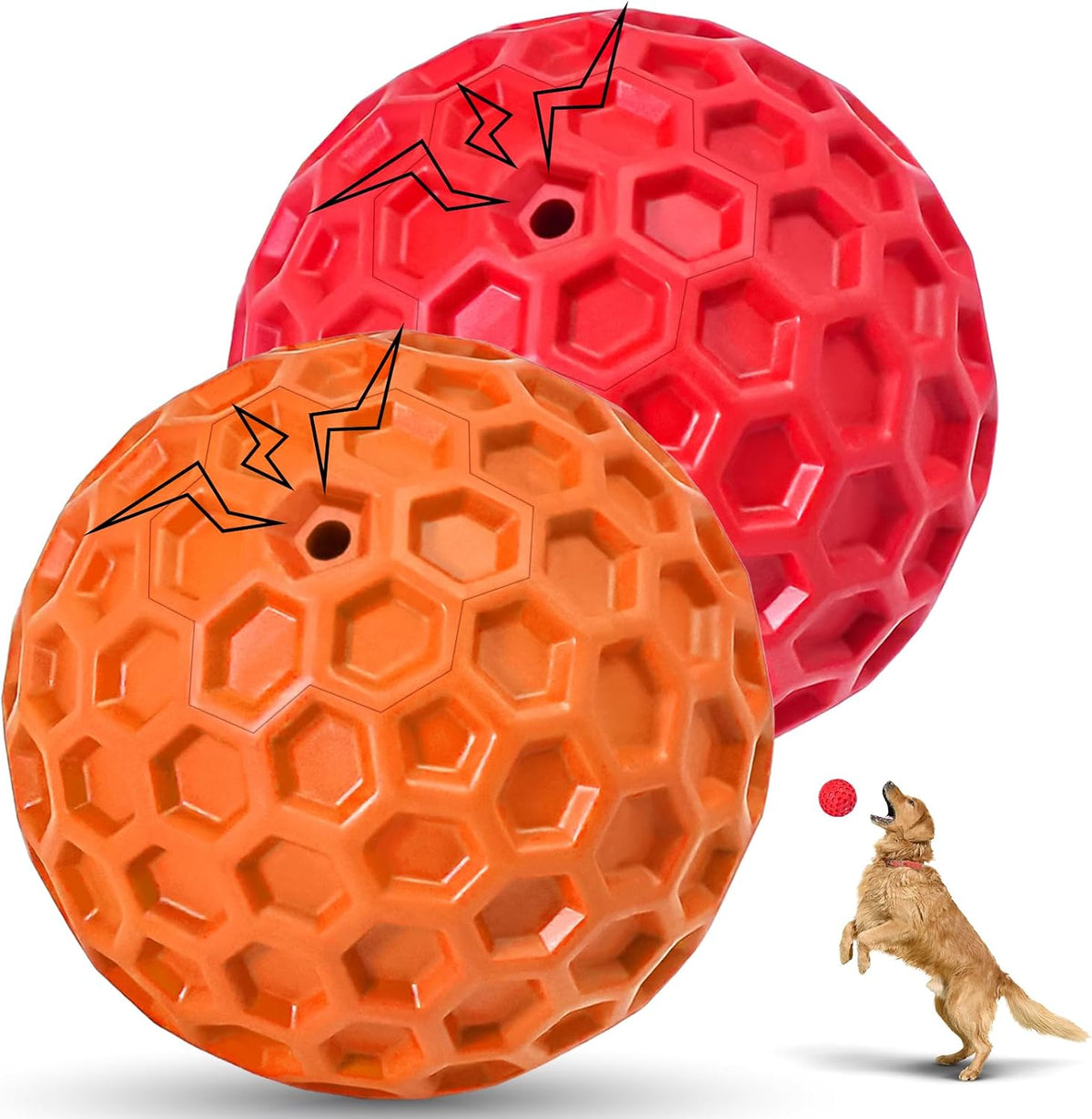 2 Pack Indestructible Squeaky Dog Balls for Aggressive Chewers, Interactive Dog Toys for Teething, Relieving Anxiety. Chew Toy for Large, Medium Breeds, Outdoor Rubber Balls.