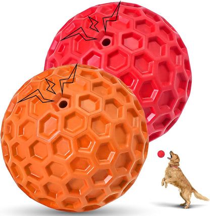 2 Pack Indestructible Squeaky Dog Balls for Aggressive Chewers, Interactive Dog Toys for Teething, Relieving Anxiety. Chew Toy for Large, Medium Breeds, Outdoor Rubber Balls.
