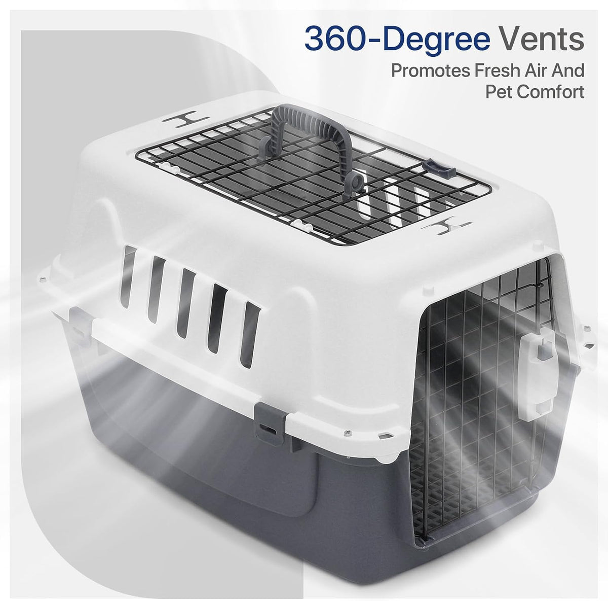 22 Inch Hard-Sided Plastic Dog Carrier 2 Door Travel Crate for Small Dogs Cats up to 22 lbs, Durable Handle, Security Lock Design, Gray