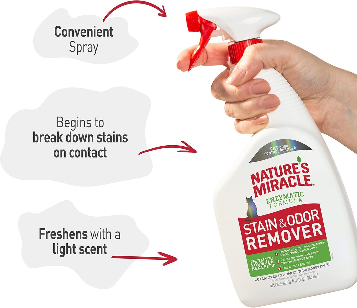 Cat Stain and Odor Remover With New Odor Control Formula 32 Ounce Spray