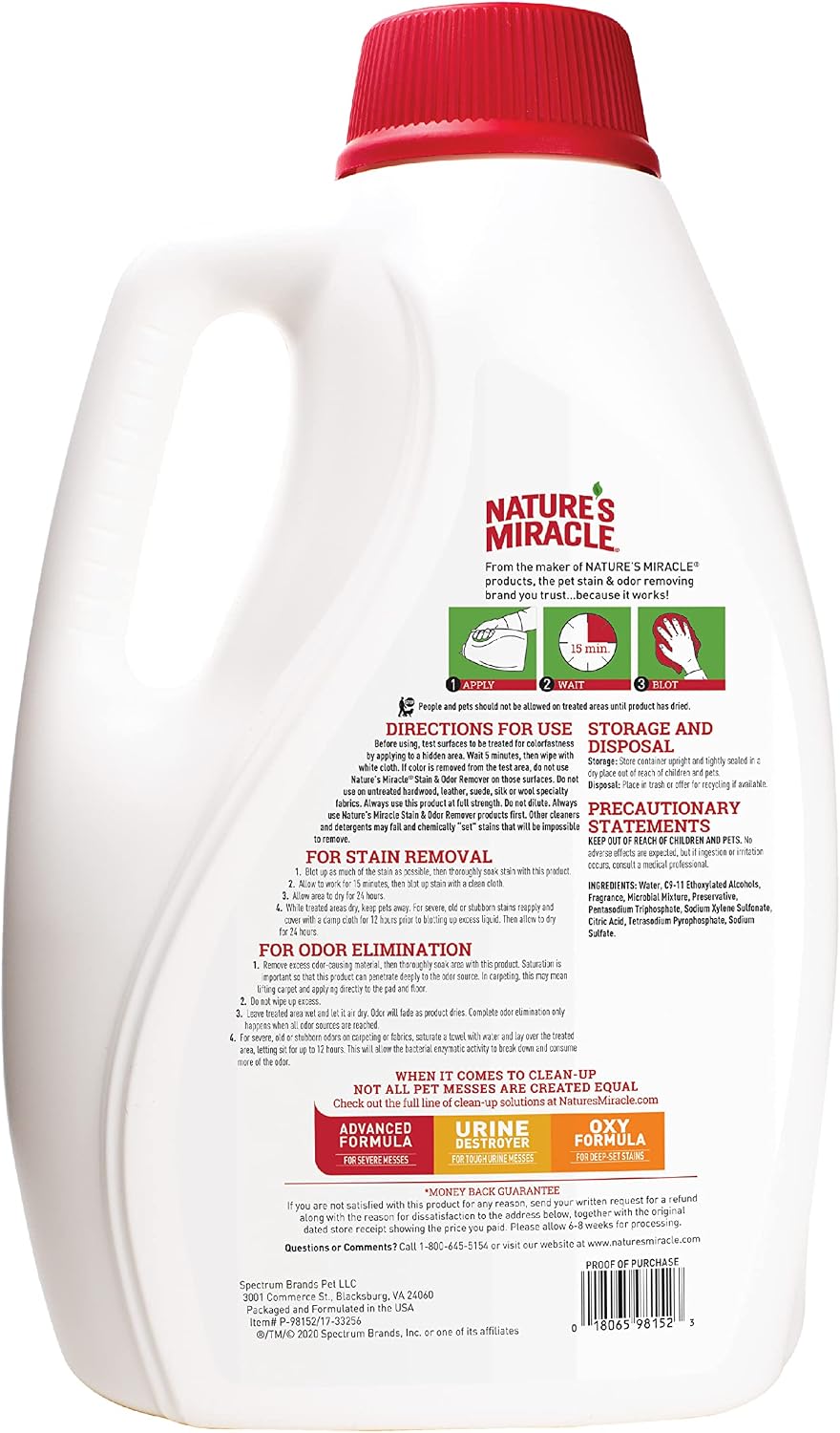 Cat Stain and Odor Remover With New Odor Control Formula 32 Ounce Spray