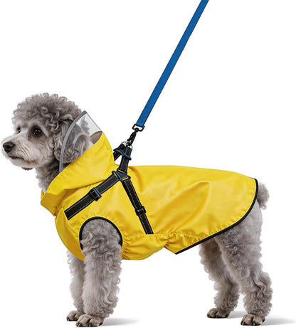 Dog Raincoat: Dog Rain Jacket with Reflective Harness & Removable Hood | Waterproof Dogs Rain Coat Poncho for Large Medium Small Dogs Puppies (Yellow - S)