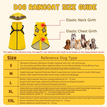 Dog Raincoat: Dog Rain Jacket with Reflective Harness & Removable Hood | Waterproof Dogs Rain Coat Poncho for Large Medium Small Dogs Puppies (Yellow - S)
