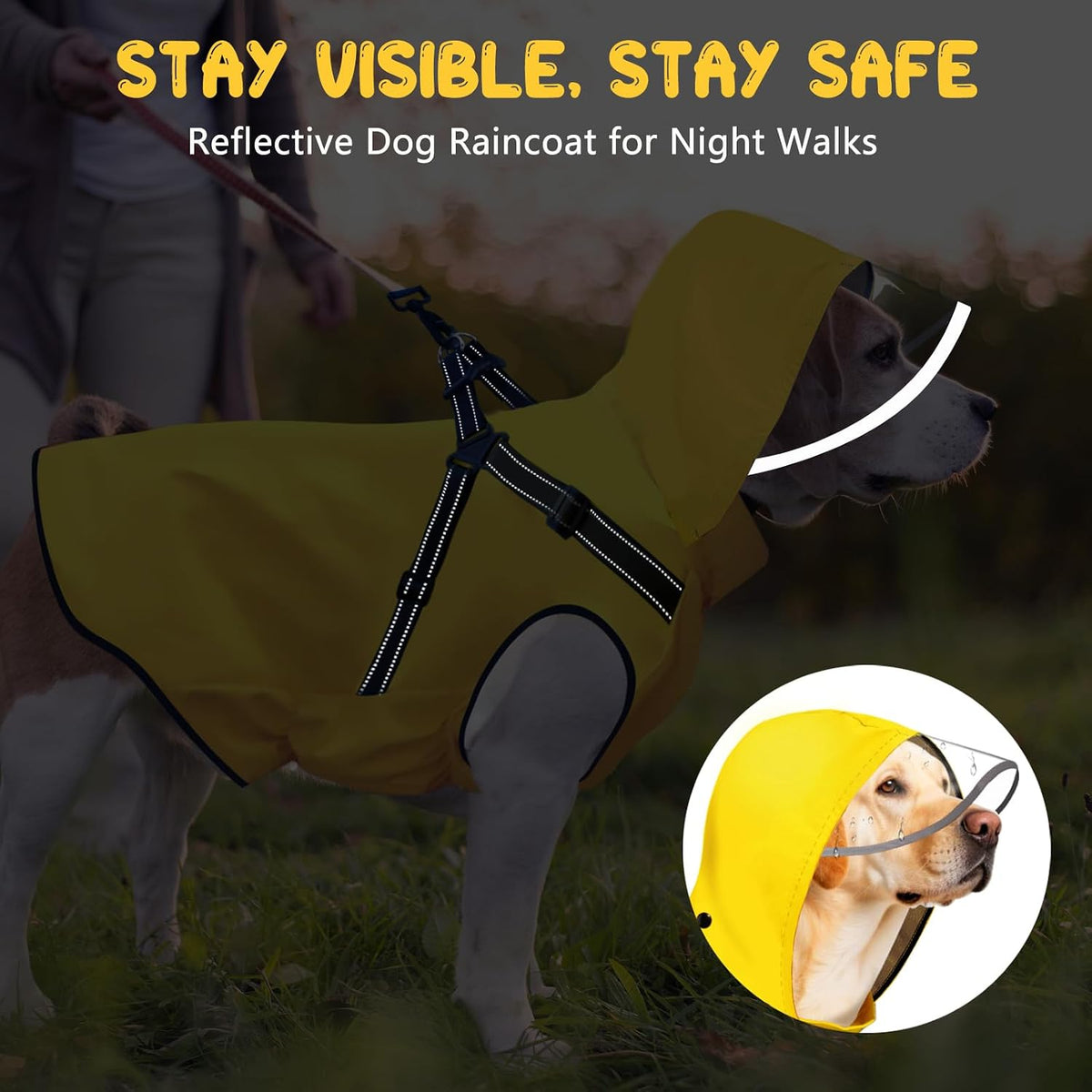 Dog Raincoat: Dog Rain Jacket with Reflective Harness & Removable Hood | Waterproof Dogs Rain Coat Poncho for Large Medium Small Dogs Puppies (Yellow - S)
