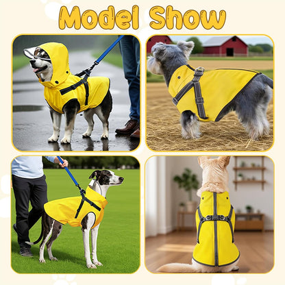 Dog Raincoat: Dog Rain Jacket with Reflective Harness & Removable Hood | Waterproof Dogs Rain Coat Poncho for Large Medium Small Dogs Puppies (Yellow - S)