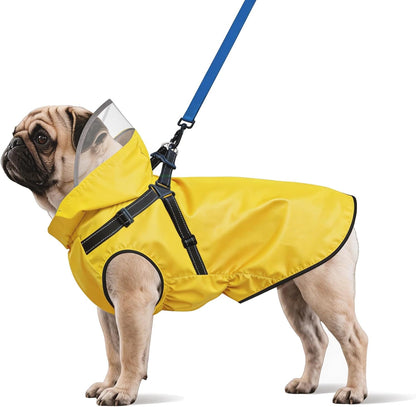 Dog Raincoat: Dog Rain Jacket with Reflective Harness & Removable Hood | Waterproof Dogs Rain Coat Poncho for Large Medium Small Dogs Puppies (Yellow - S)