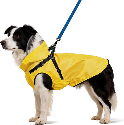 Dog Raincoat: Dog Rain Jacket with Reflective Harness & Removable Hood | Waterproof Dogs Rain Coat Poncho for Large Medium Small Dogs Puppies (Yellow - S)