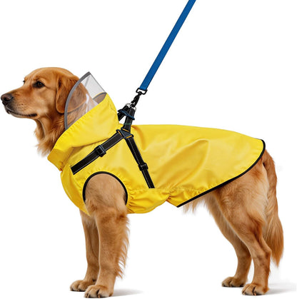 Dog Raincoat: Dog Rain Jacket with Reflective Harness & Removable Hood | Waterproof Dogs Rain Coat Poncho for Large Medium Small Dogs Puppies (Yellow - S)