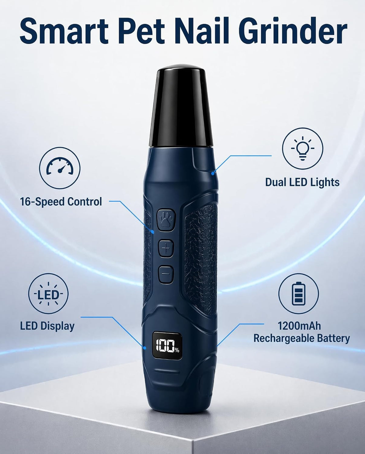 Dog Nail Grinder 16-Speed with LED Light, 2000-11000 RPM 45dB Quiet
