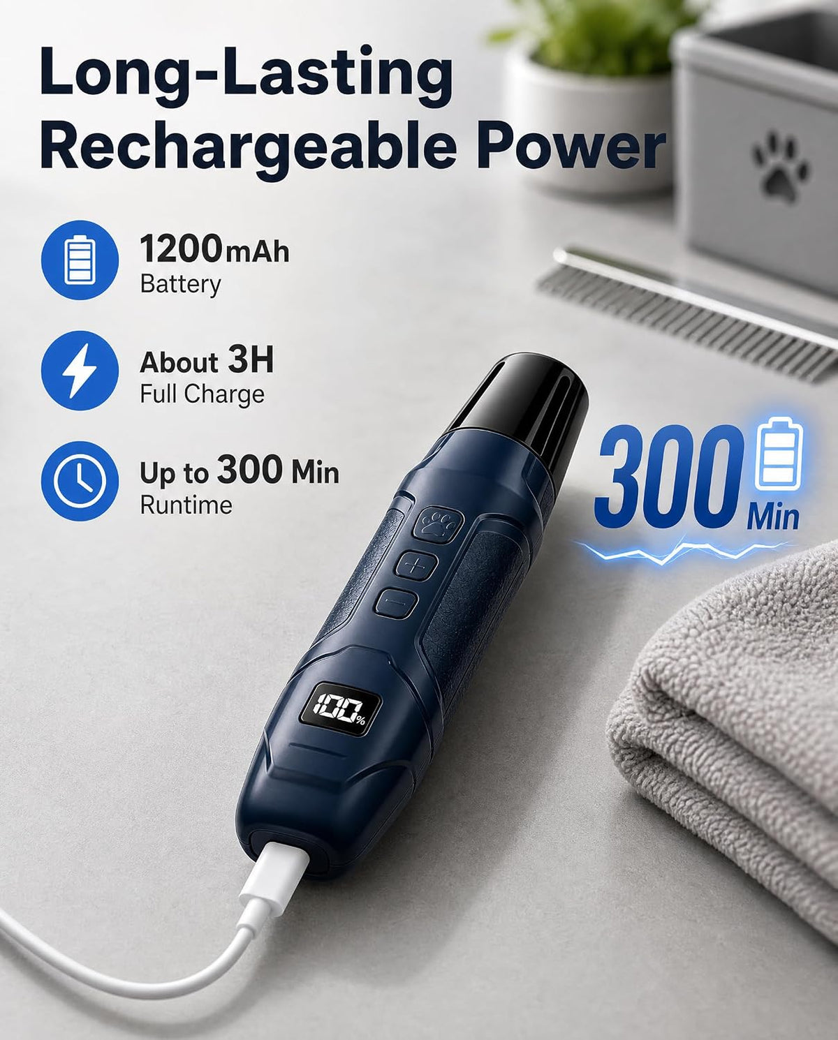 Dog Nail Grinder 16-Speed with LED Light, 2000-11000 RPM 45dB Quiet