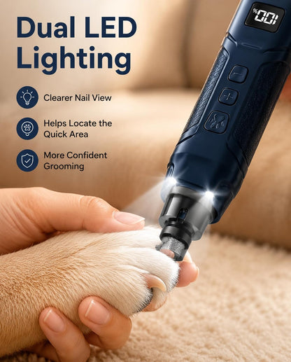 Dog Nail Grinder 16-Speed with LED Light, 2000-11000 RPM 45dB Quiet