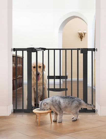 36 Inch Extra Tall Baby Gate with Cat Door, 29-40" Metal Dog Gate, Cat Gate for Stairs, Doorways, Auto Close Safety Gate with Pet Door, Easy Walk Thru, White