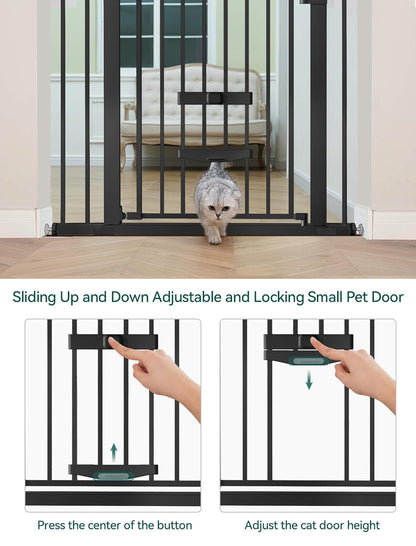 36 Inch Extra Tall Baby Gate with Cat Door, 29-40" Metal Dog Gate, Cat Gate for Stairs, Doorways, Auto Close Safety Gate with Pet Door, Easy Walk Thru, White