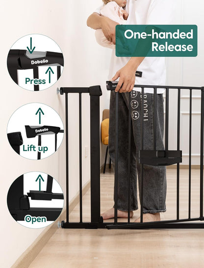 36 Inch Extra Tall Baby Gate with Cat Door, 29-40" Metal Dog Gate, Cat Gate for Stairs, Doorways, Auto Close Safety Gate with Pet Door, Easy Walk Thru, White