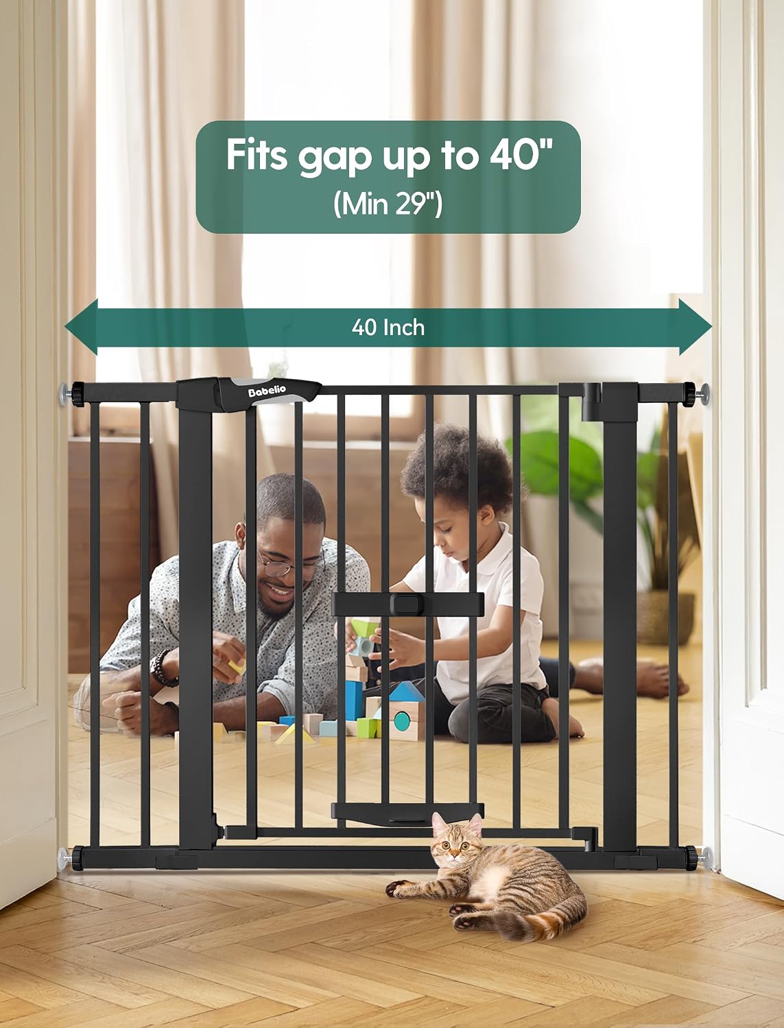 36 Inch Extra Tall Baby Gate with Cat Door, 29-40" Metal Dog Gate, Cat Gate for Stairs, Doorways, Auto Close Safety Gate with Pet Door, Easy Walk Thru, White