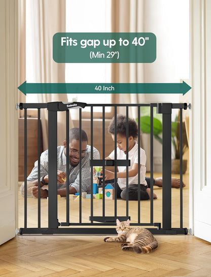 36 Inch Extra Tall Baby Gate with Cat Door, 29-40" Metal Dog Gate, Cat Gate for Stairs, Doorways, Auto Close Safety Gate with Pet Door, Easy Walk Thru, White