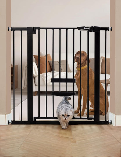 36 Inch Extra Tall Baby Gate with Cat Door, 29-40" Metal Dog Gate, Cat Gate for Stairs, Doorways, Auto Close Safety Gate with Pet Door, Easy Walk Thru, White