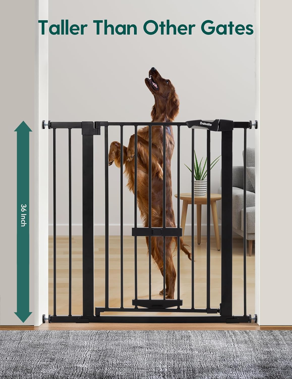 36 Inch Extra Tall Baby Gate with Cat Door, 29-40" Metal Dog Gate, Cat Gate for Stairs, Doorways, Auto Close Safety Gate with Pet Door, Easy Walk Thru, White