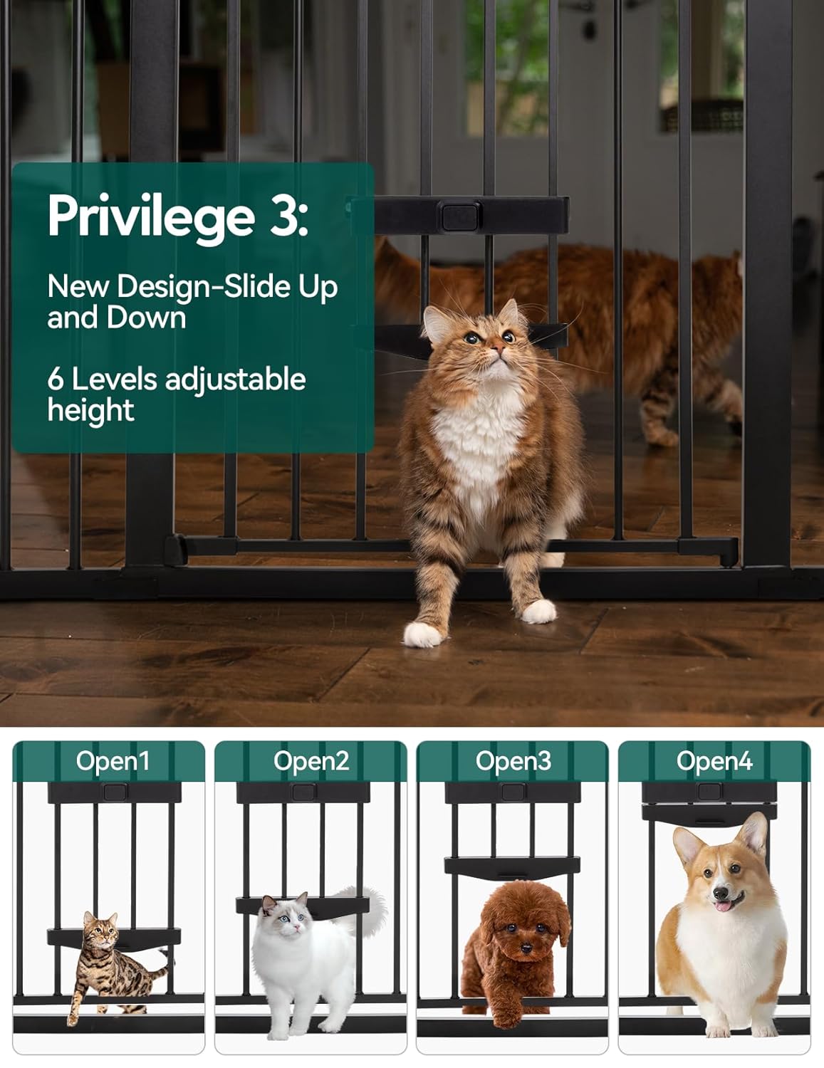 36 Inch Extra Tall Baby Gate with Cat Door, 29-40" Metal Dog Gate, Cat Gate for Stairs, Doorways, Auto Close Safety Gate with Pet Door, Easy Walk Thru, White
