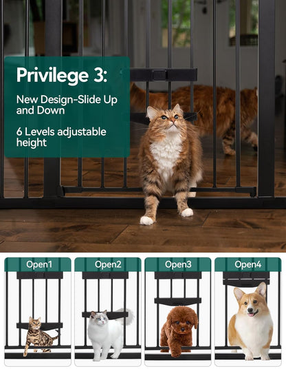 36 Inch Extra Tall Baby Gate with Cat Door, 29-40" Metal Dog Gate, Cat Gate for Stairs, Doorways, Auto Close Safety Gate with Pet Door, Easy Walk Thru, White