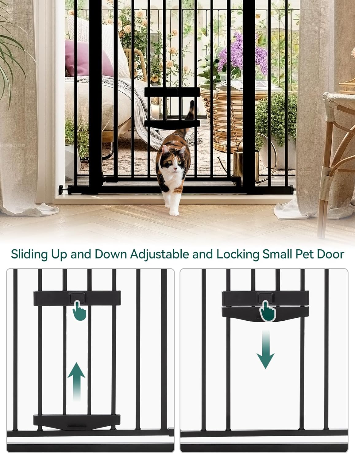 36 Inch Extra Tall Baby Gate with Cat Door, 29-40" Metal Dog Gate, Cat Gate for Stairs, Doorways, Auto Close Safety Gate with Pet Door, Easy Walk Thru, White