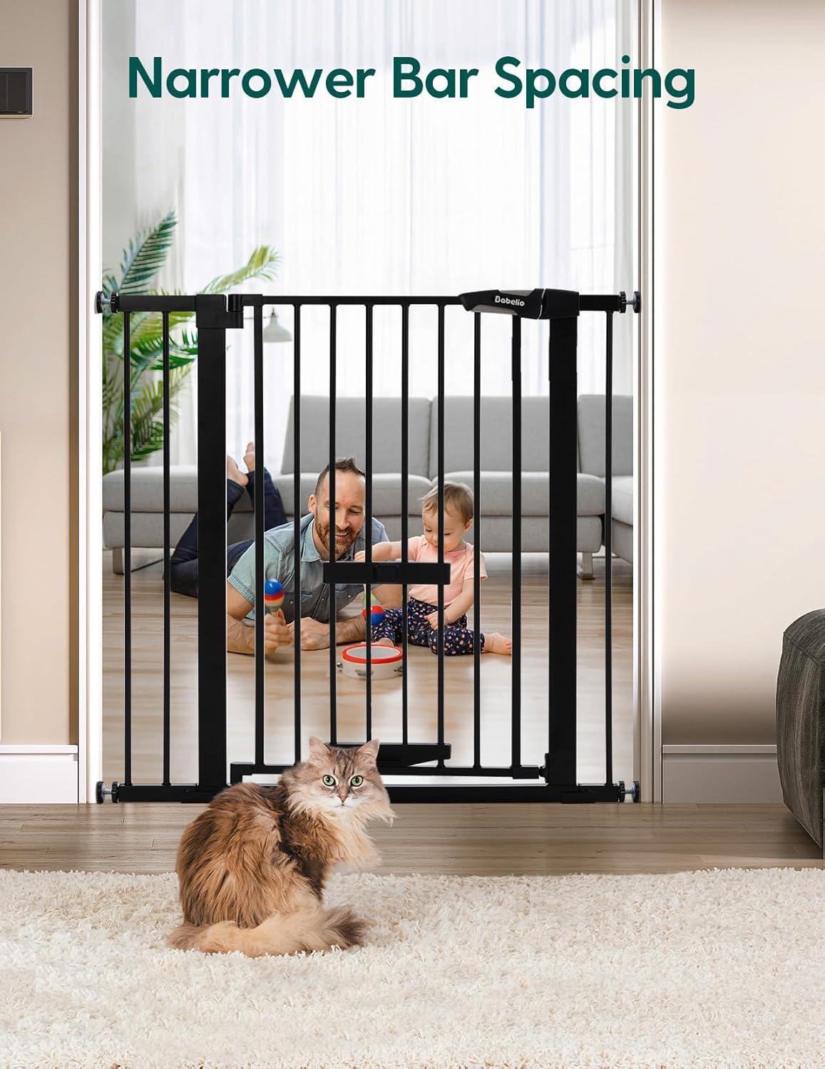 36 Inch Extra Tall Baby Gate with Cat Door, 29-40" Metal Dog Gate, Cat Gate for Stairs, Doorways, Auto Close Safety Gate with Pet Door, Easy Walk Thru, White
