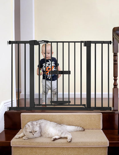 36 Inch Extra Tall Baby Gate with Cat Door, 29-40" Metal Dog Gate, Cat Gate for Stairs, Doorways, Auto Close Safety Gate with Pet Door, Easy Walk Thru, White